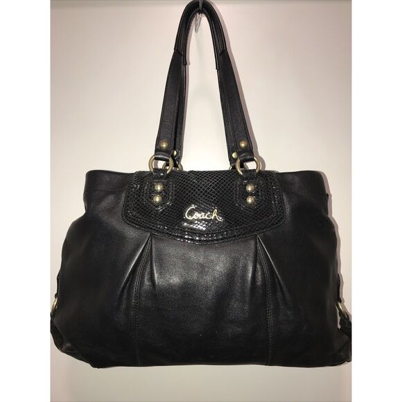 Coach Designer Leather Black/Gold Shoulder Handbag Purse - Picture 1 of 8